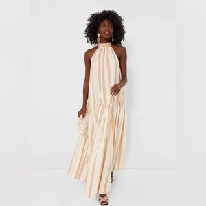 STAUD Midi Marlowe Dress in Sand Stripe